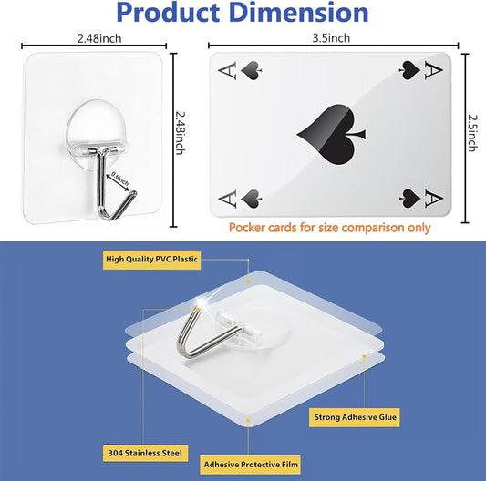 Adhesive Hooks for Hanging Heavy Duty Wall Hooks Self Adhesive Towel Coat Hooks Waterproof Transparent Hook for Bathroom Shower Kitchen Keys Door Outdoor Home Improvement Utility Hook 12 Pack