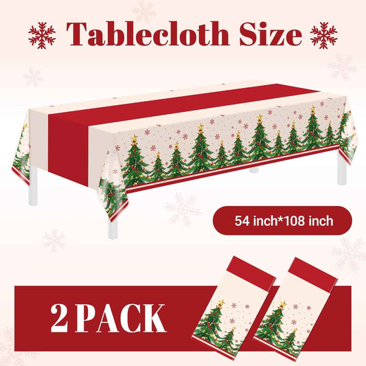 Childom 2 Pack Christmas Tablecloths,Christmas Party Decoration,54 x 108 Inch,Disposable Plastic Table Cloths Rectangular for Party Supplies,Xmas Tree Table Cover for Home,Dinner,Indoor,Outdoor,Picnic