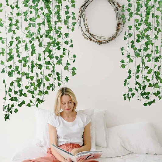 Fake Vines for Room Decor(12 Pack 84 Feet) Aesthetic Artificial Plant Ivy Leaves Hanging Greenery Garlands for Home Bedroom Wall Wedding Christmas Party Office Patio Outdoor Garden Décor