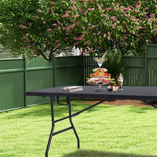 Folding Table 6ft Portable Heavy Duty Plastic Fold-in-Half 6 Foot Foldable Table Utility Dining Indoor Outdoor with Carrying Handle for Camping Picnic and Party, Black