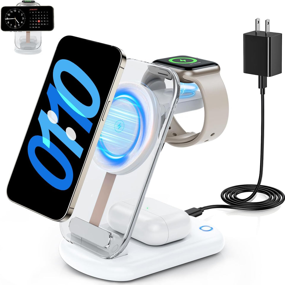 2025 MagSafe 3-in-1 charging station with night light for iPhone, Apple Watch, AirPods travel and bedside use