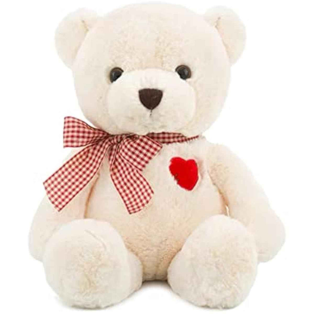 11.4 inch small white teddy bear with heart soft cuddly plush gift for kid girlfriend boyfriend