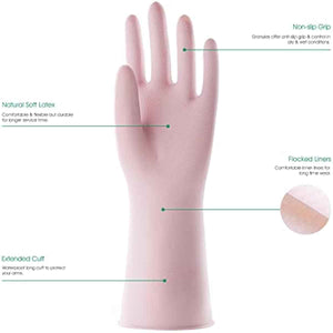 cooljob medium household rubber gloves with cotton liner non-slip grip and waterproof kitchen and bathroom cleaning gloves light pink 1 pair