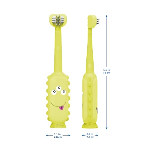 dr. browns green monster triple-sided toddler toothbrush with suction cup base, ages 1-4 years