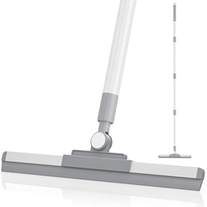 180° Rotating Floor Squeegee with 52'' Long Handle for Floor, Window, and Bathroom Cleaning (White)