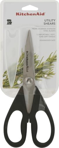 KitchenAid All PLrpose Kitchen Shears with Protective Sheath Durable Stainless Steel Scissors, Dishwasher Safe, Soft Grip Comfort Handle, 8.72 Inch, Black