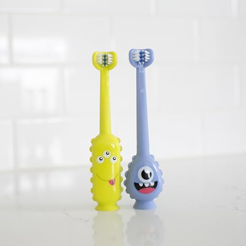 dr. browns green monster triple-sided toddler toothbrush with suction cup base, ages 1-4 years