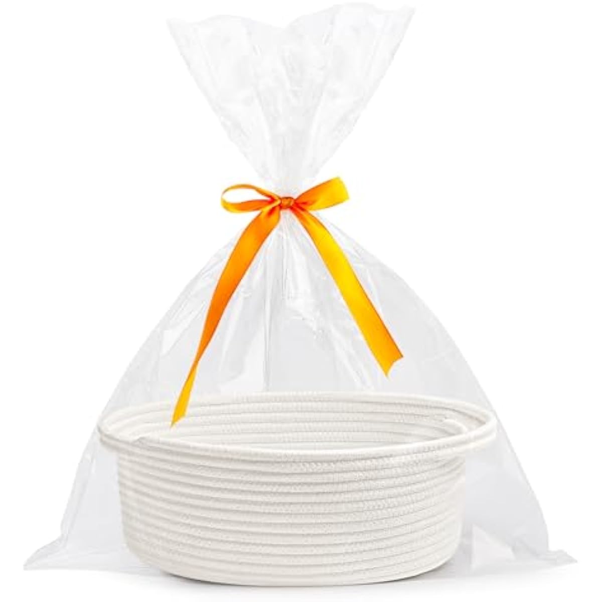 Pro Goleem Small Woven Easter Basket with Gift Bags and Ribbons Durable Burr Baskets for Gifts Empty Small Rope Basket for Storage 12"X 8" X 5" Baby Toy Baskets with Handles, White