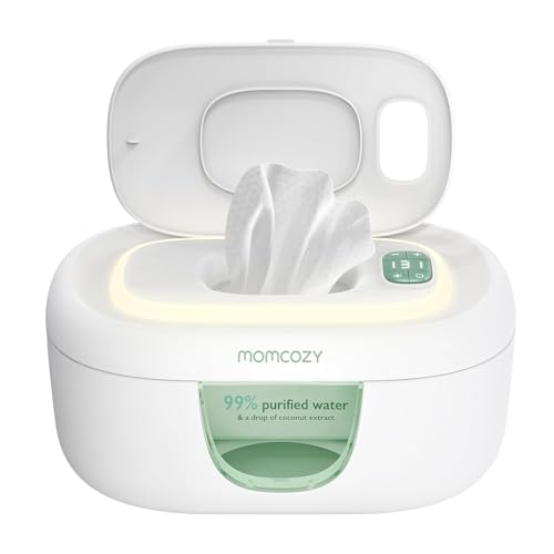 Momcozy baby wipe warmer with large capacity, spring design, fast heating, and night light
