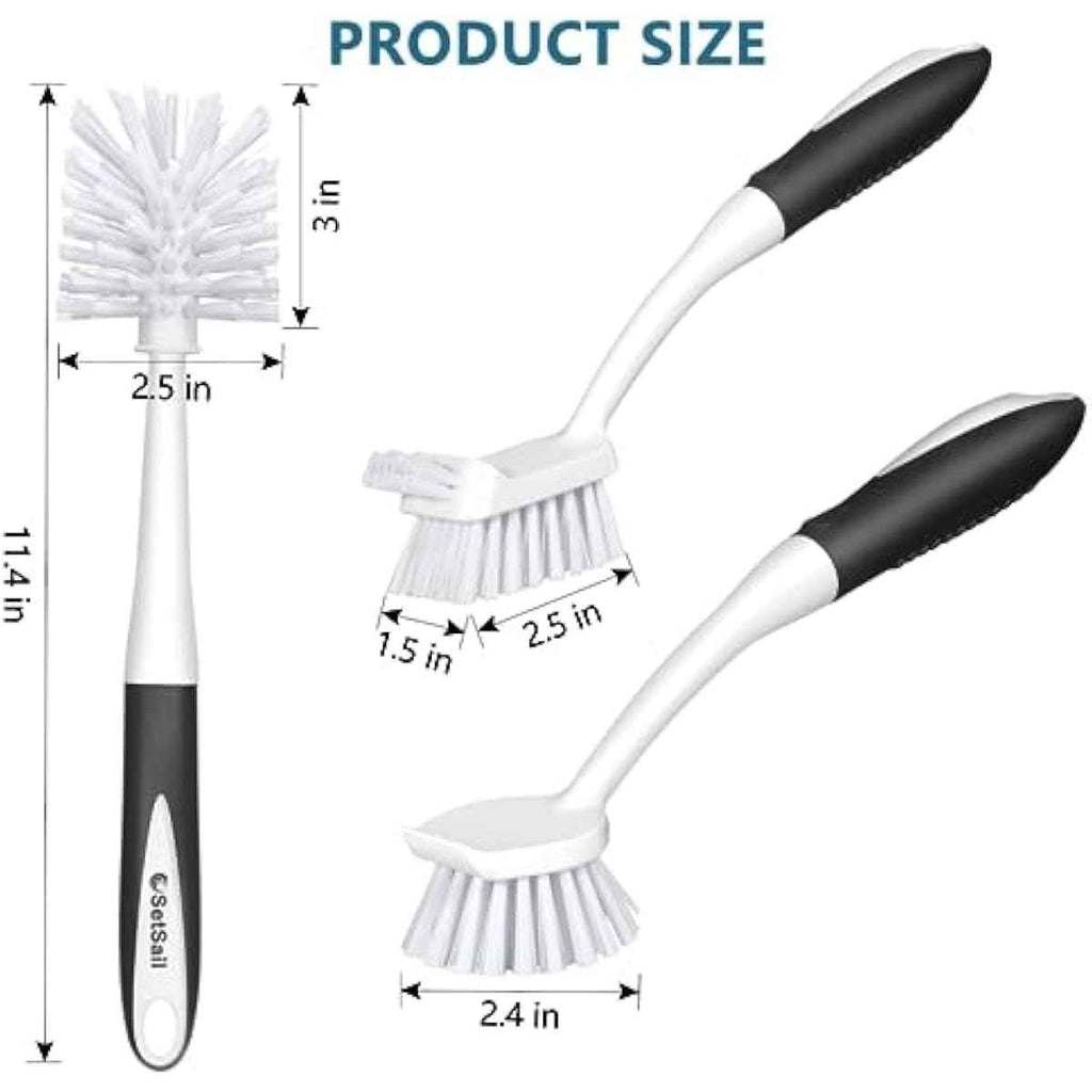 SetSail Dish Brush Set of 3 with Bottle Brush and Scraper Tip for Deep Cleaning