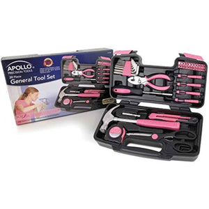 Apollo Tools Original 39-Piece General Household Tool Set, Pink Toolbox Storage Case