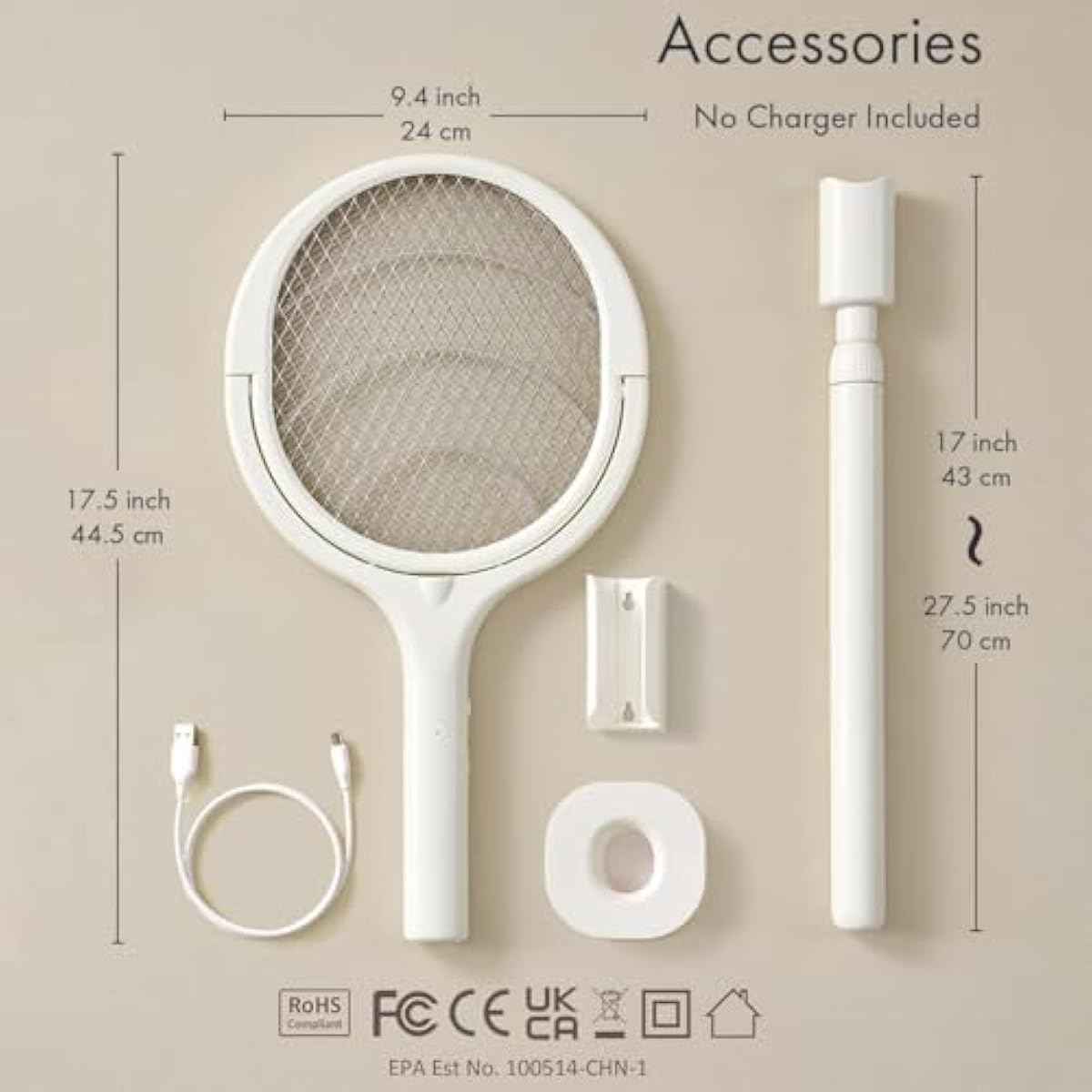 GeckoMan Rotating Head Electric Fly Swatter Racket Rechargeable Bug Zapper Racket Bug Zapper Indoor Fly Zapper Mosquito Zapper Flies Killer for Indoors, with a Telescopic Extension