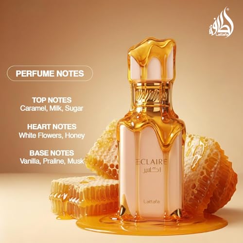 Lattafa Eclaire vanilla caramel sweet floral eau de parfum long-lasting fragrance for women 3.40 ounce / 100 ml