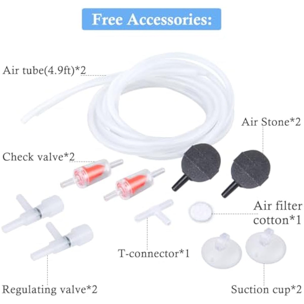 hitop whisper adjustable fish tank aerator with dual outlet for 20 to 100 gallon aquariums
