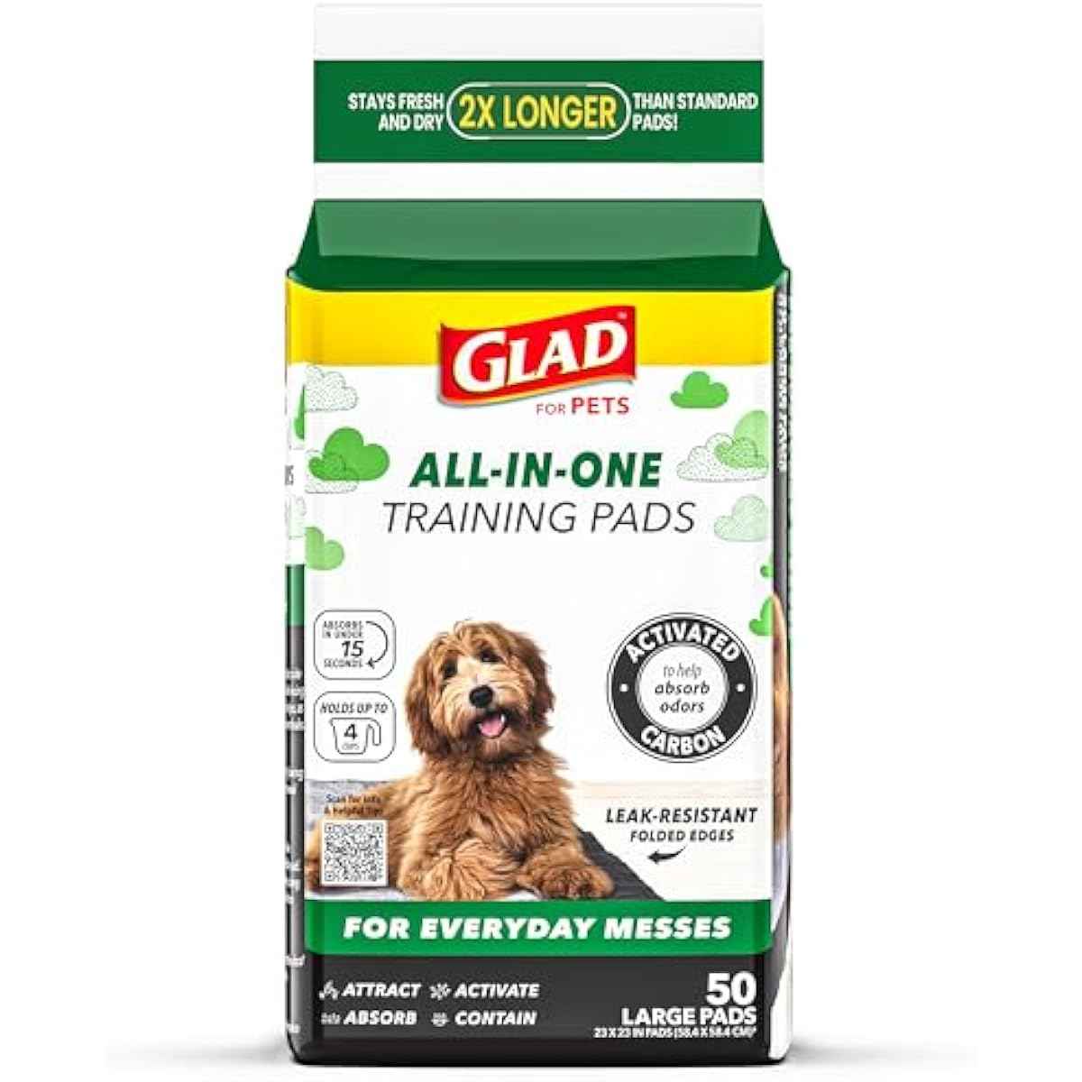 Glad for Pets Black Charcoal Puppy Training Pads with Odor Control and Pheromone Attractant, 23x23 in, 50 Count