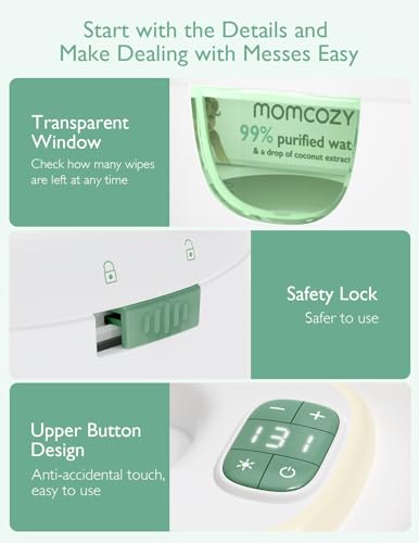 Momcozy baby wipe warmer with large capacity, spring design, fast heating, and night light