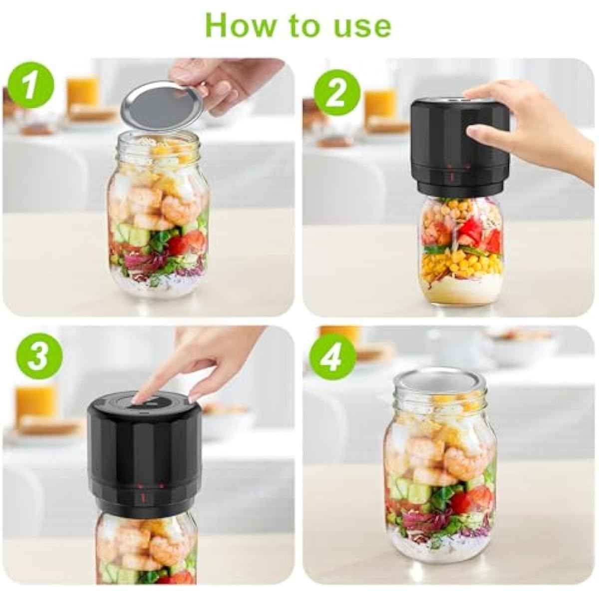 M11 Electric Mason Jar Vacuum Sealer Kit - with Wide and Regular Mouth Mason Lids, Jar Vacuum Sealer for Canning Jars, Vacuum Sealing Machine for Food Storage Black