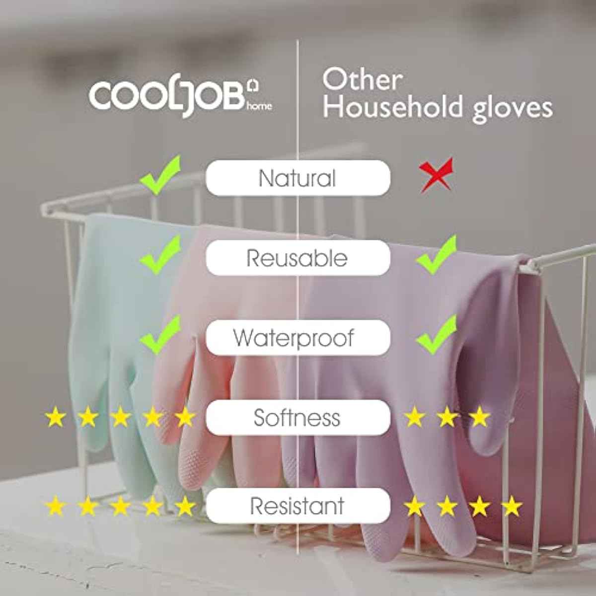 cooljob medium household rubber gloves with cotton liner non-slip grip and waterproof kitchen and bathroom cleaning gloves light pink 1 pair