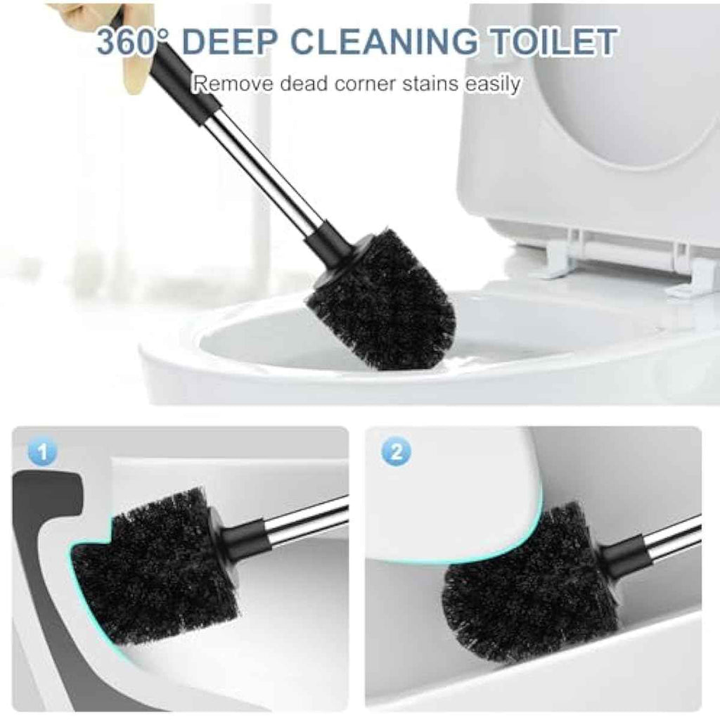 SetSail Toilet Brush and Holder, Self Closing Lid Toilet Bowl Brushes Holder and Extra Long Handle Ventilated Toilet Brush Set for Bathroom Cleaning, Nylon Bristles, Black