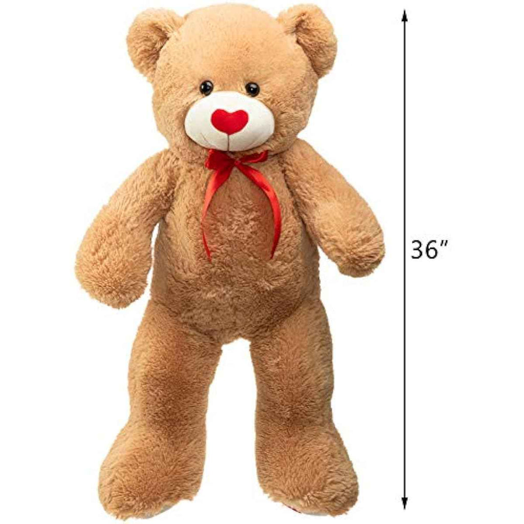 HollyHOME Big Teddy Bear Stuffed Animal Valentines Large Bear Plush with Red Heart for Girlfriend and Kids Valentines 36 inch Tan