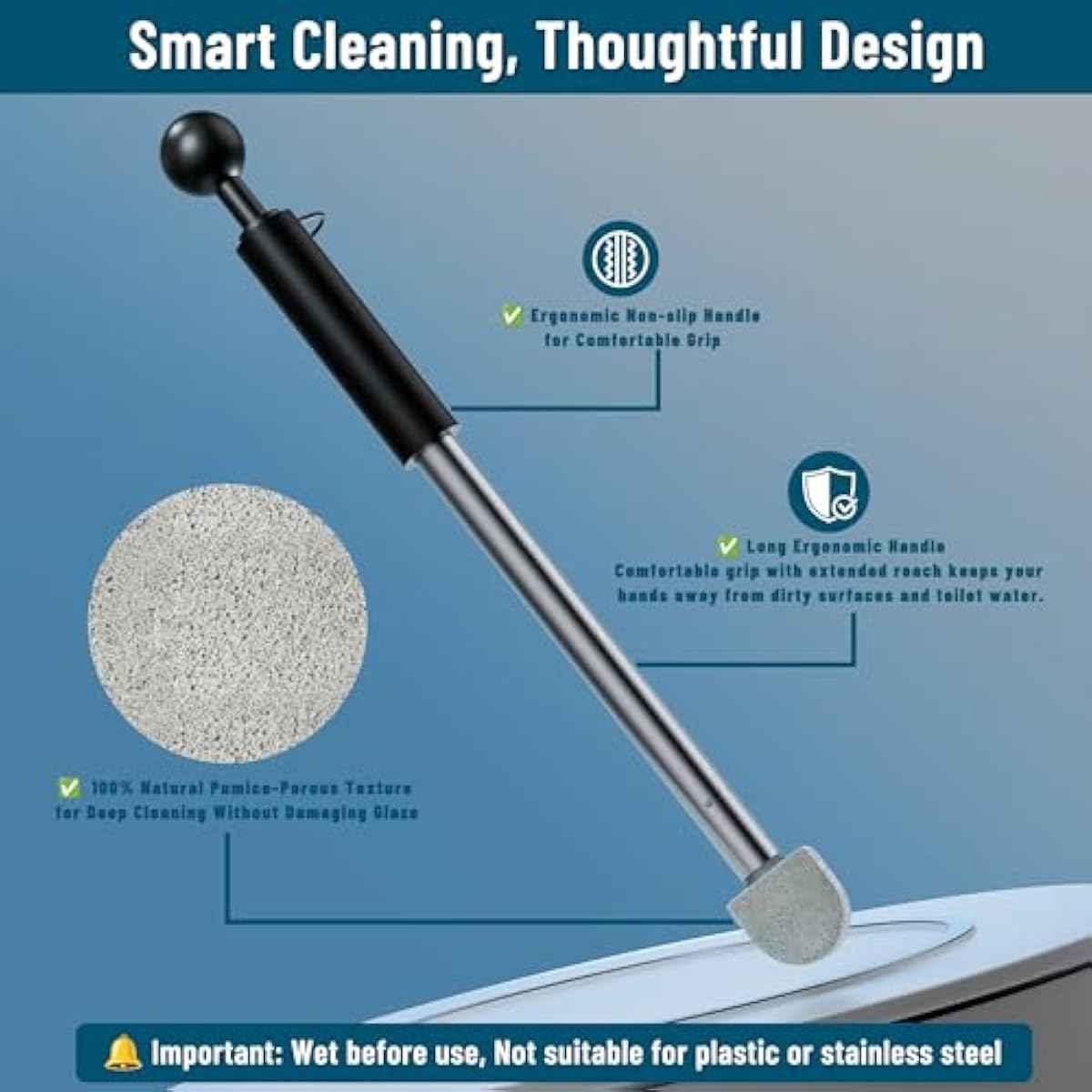 Pumice Stone Toilet Bowl Cleaner,16.7Inch Toilet Pumice Stone with Handle Cleans Hard Water Ring Calcium Buildup&Stains for Toilet Bath Kitchen Household Cleaning（Black