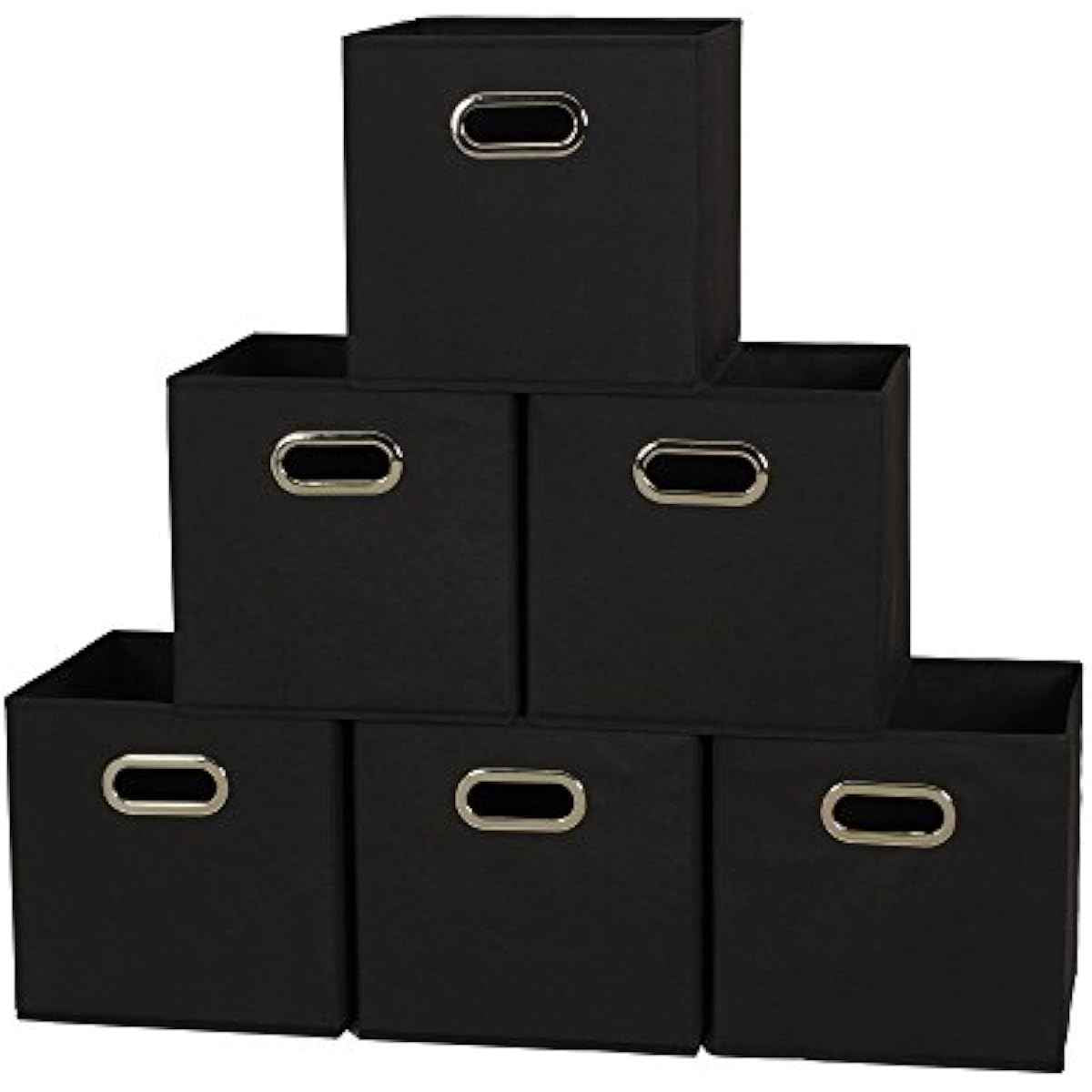 Household Essentials Foldable Fabric Storage Bins 6-Piece Set | Sturdy Chipboard Sides, Grommet Front Handle, Stackable and Foldable, Classic Black Design