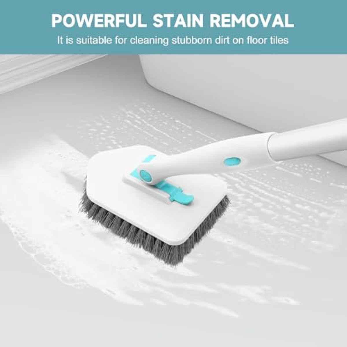 nacena Shower Scrubber with Long Handle, 3 in 1 Tile Tub Scrubber Brush with 3 Detachable Cleaning Heads Adjustable Handle Shower Cleaner Brush for Bathroom, Kitchen, Toilet, Wall, Sink, Blue White