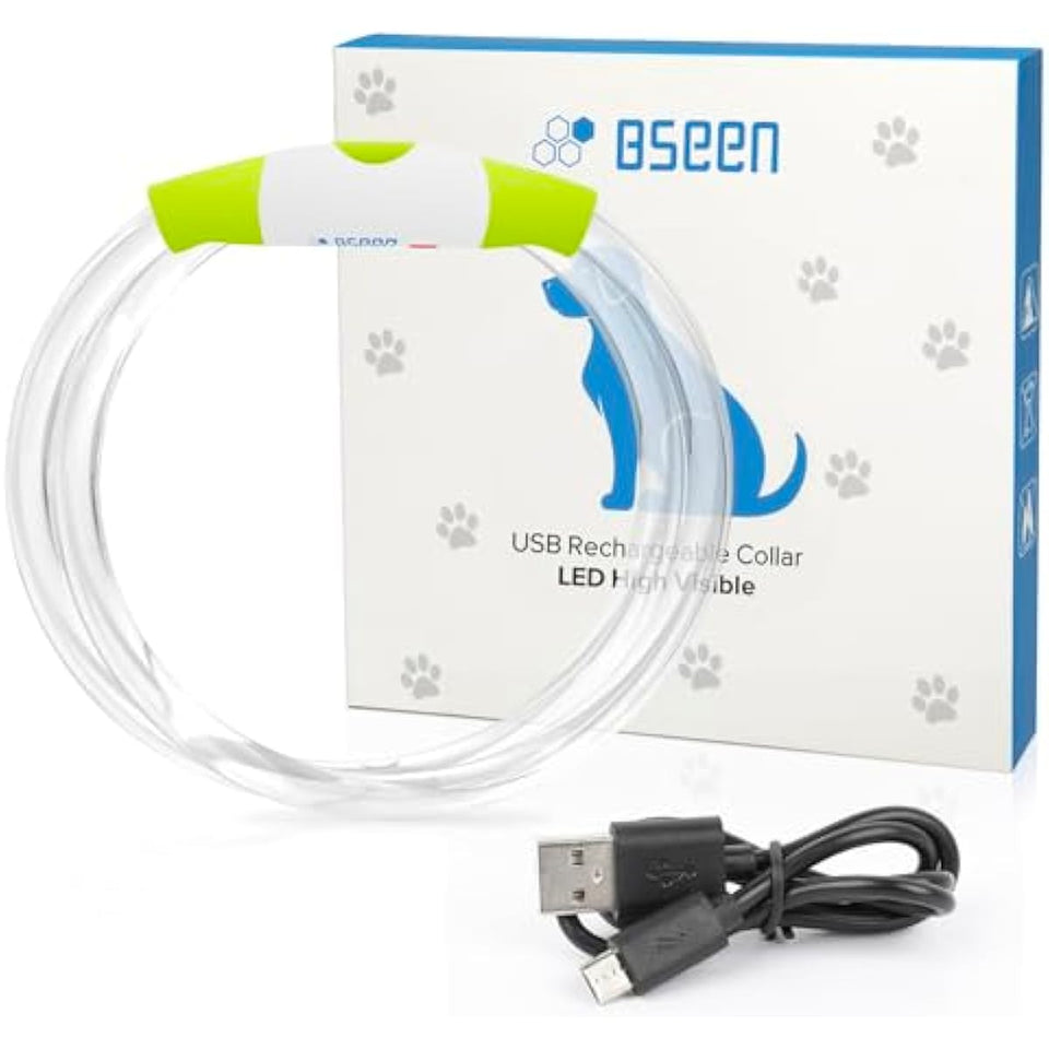 BSEEN USB Rechargeable Flash Dog Necklace Light, Green, Small Medium Large Dogs