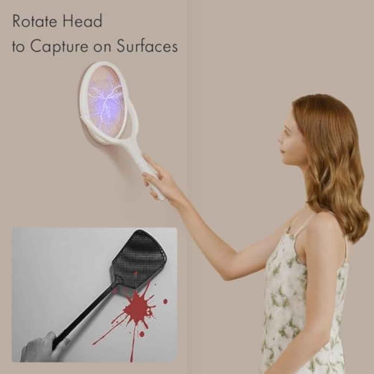 geckoman rotating head rechargeable bug zapper racket mosquito killer indoors