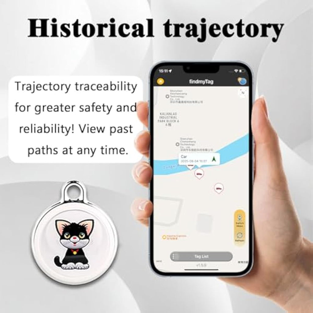GPS Tracker for Dogs & Cats, No Subscription & No SIM Card, 365-Day Extra Long Battery Life, Real-Time Alerts & Historical Routes, Mini Waterproof Drop-Proof Pet Locator, Compatible with Android & iOS