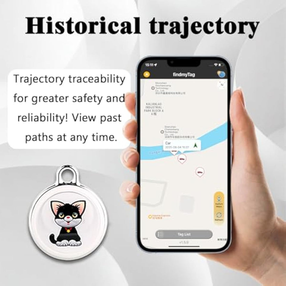 GPS Tracker for Dogs & Cats, No Subscription & No SIM Card, 365-Day Extra Long Battery Life, Real-Time Alerts & Historical Routes, Mini Waterproof Drop-Proof Pet Locator, Compatible with Android & iOS
