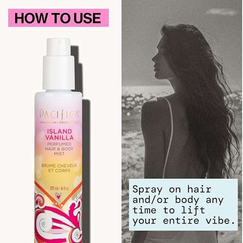 pacificas island vanilla 6oz hair and body mist, paraben-free, no alcohol, vegan and cruelty-free for women