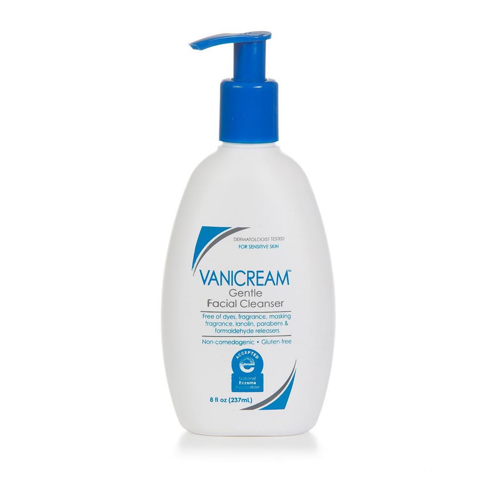 Vanicream gentle facial cleanser with pump dispenser, 8 fl oz, fragrance-free for sensitive skin