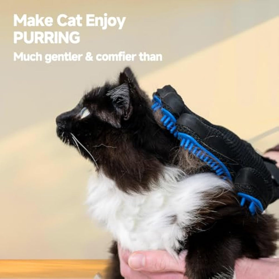 Pet Hair Removal Gloves for Dogs and Cats - 2-in-1 Deshedding Brush Massage Mitt for Shedding Control and Safe Pet Grooming 2-Pack (Blue)