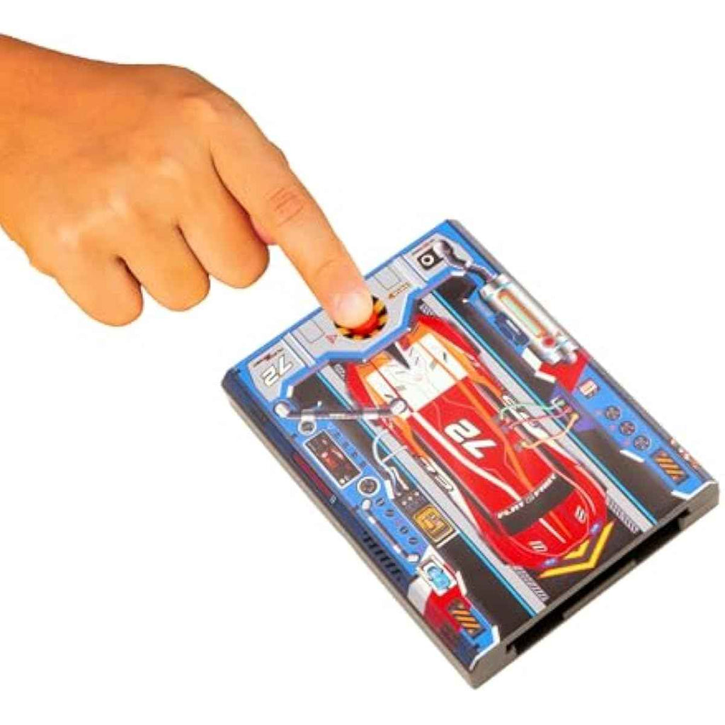FLAT 2 FAST Original Stunt Card Racer – Flat Car Racer and Pocket Size Racecar Launcher with Built-in Button for Stunt Launching and Racing – Compact – Crimson Red