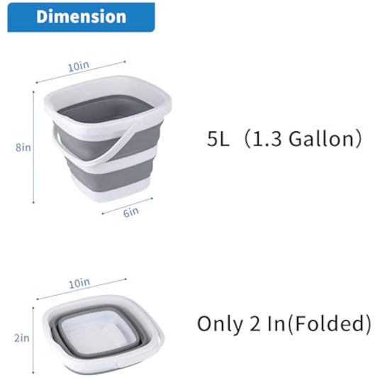 Collapsible Bucket, 5L 1.3Gallon Small Cleaning Mop Buckets for Household Outdoor Car Washing Tub Plastic Foldable Portable Camping Beach Sand Water Pot Pail Space Saving Square