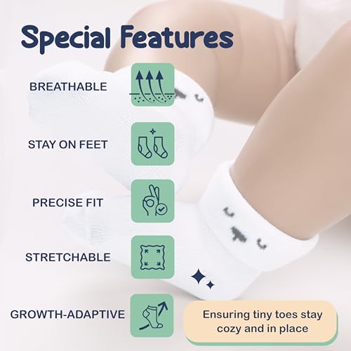 Mother's Choice Organic Cotton Baby Socks 0-6 Months, 12 pairs, Soft, Cozy, and Gentle Socks for Infants Girls and Boys