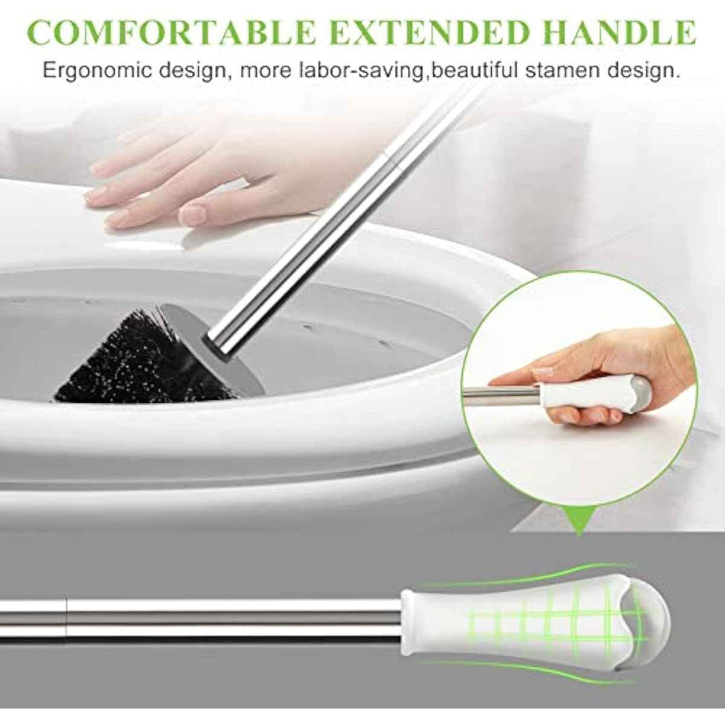 Compact Toilet Brush & Holder, Stainless Steel Handle, Space Saving for Storage