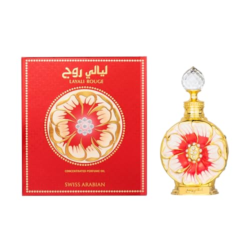 swiss arabian layali rouge 0.5 oz luxury perfume oil fragrance with mango rose and coconut notes