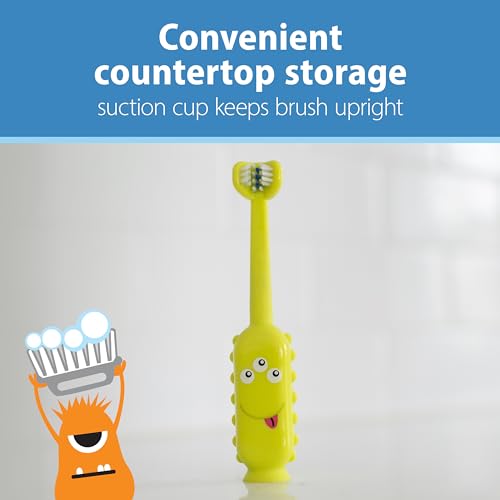 dr. browns green monster triple-sided toddler toothbrush with suction cup base, ages 1-4 years