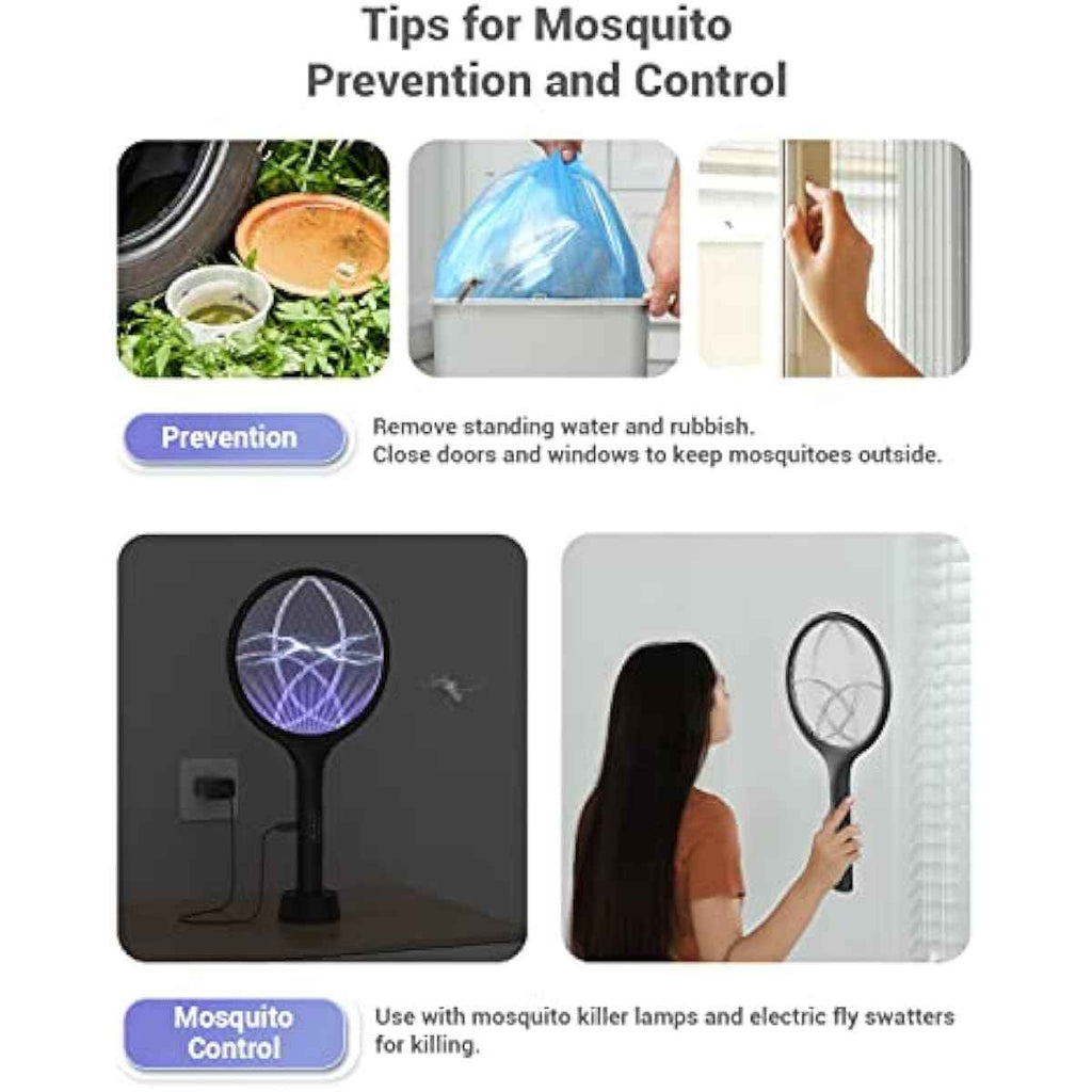 YISSVIC Electric Fly Swatter 4000V Bug Zapper Racket Dual Modes Mosquito Killer with Purple Mosquito Light Rechargeable for Indoor Home Office Backyard Patio Camping (Black-1 Pack)