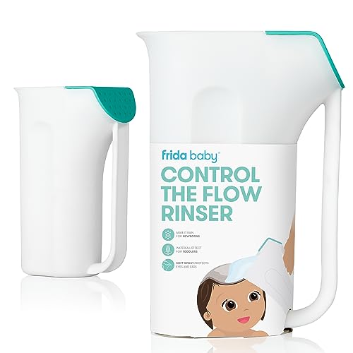 frida baby control the flow bath rinse cup, tear free rinser, easy grip handle and removable rain shower, made in usa