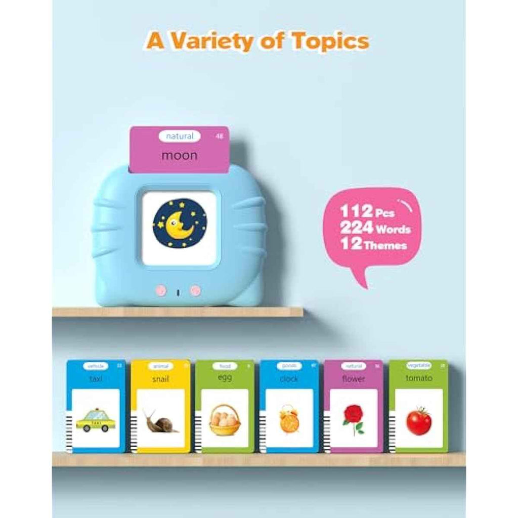 Talking flash cards for toddlers 1-4 years old, Montessori language learning tools with 224 words and speech development features