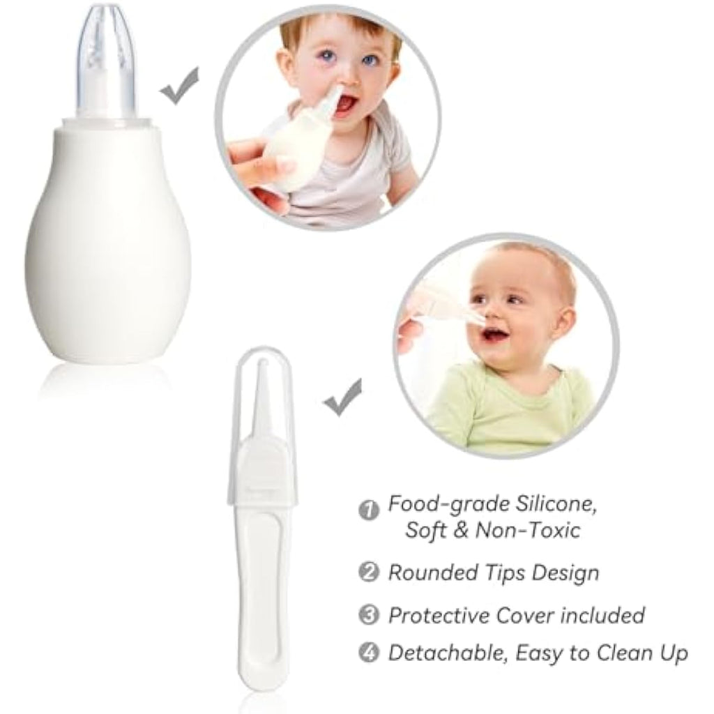 Baby Grooming Kit for Newborn Girls and Boys, Infant Safety Care Set with Hair Brush, Comb, Nail Clipper, Nasal Aspirator, Grey and White