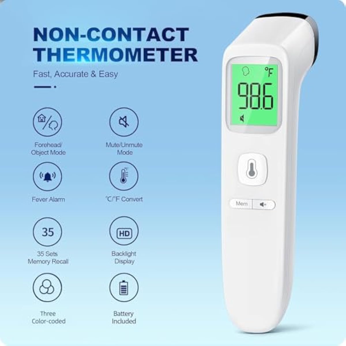 GoodBaby non-contact thermometer for adults and kids, accurate digital baby thermometer with fever alarm and silent mode