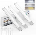 Under Cabinet Lighting 8 Inches Rechargeable Motion Sensor Light Indoor, 3 Color Dimmable Closet Light Battery Operated, USB Stick on LED Magnetic Under Counter Lights for Kitchen Stair, 3 Packs