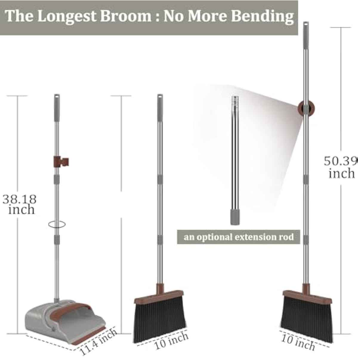 kelamayi upgrade broom dustpan set with self-cleaning teeth and 58in handle