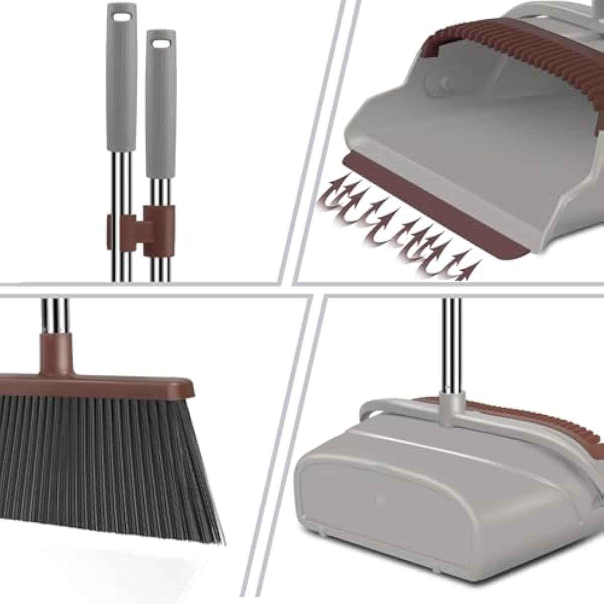 kelamayi upgrade broom dustpan set with self-cleaning teeth and 58in handle