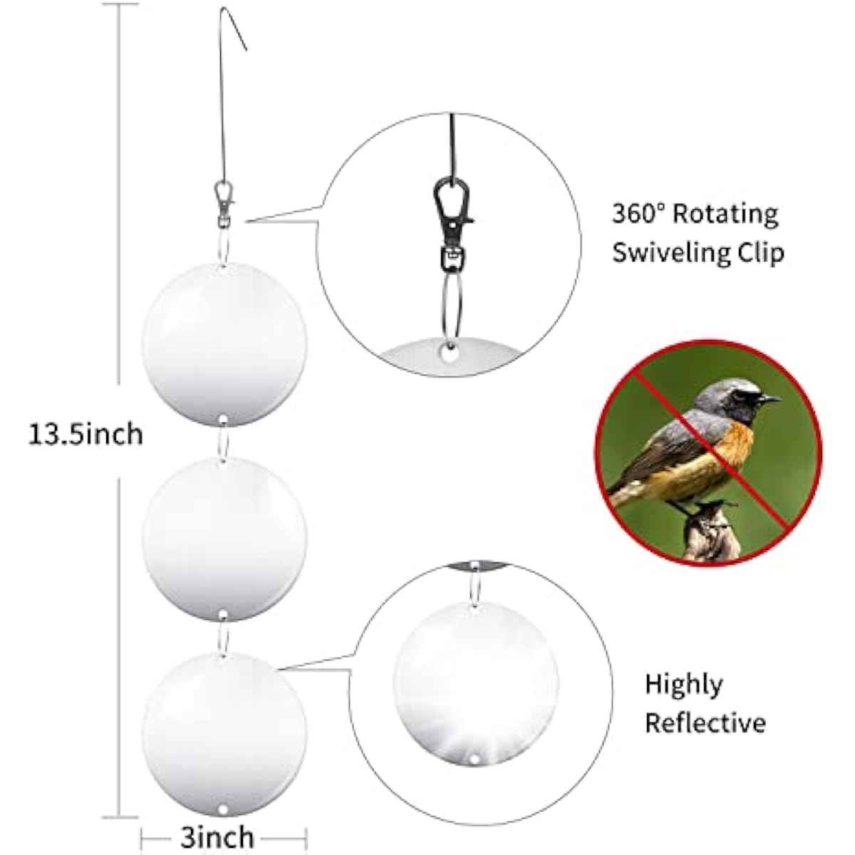 Hedoc large double-sided bird deterrents, 24pcs reflective bird scare discs for house and garden defense
