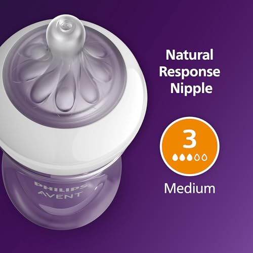 Philips Avent Natural Baby Bottles 4-Pack, Medium Flow, 9oz, SCY903/04, BPA-Free